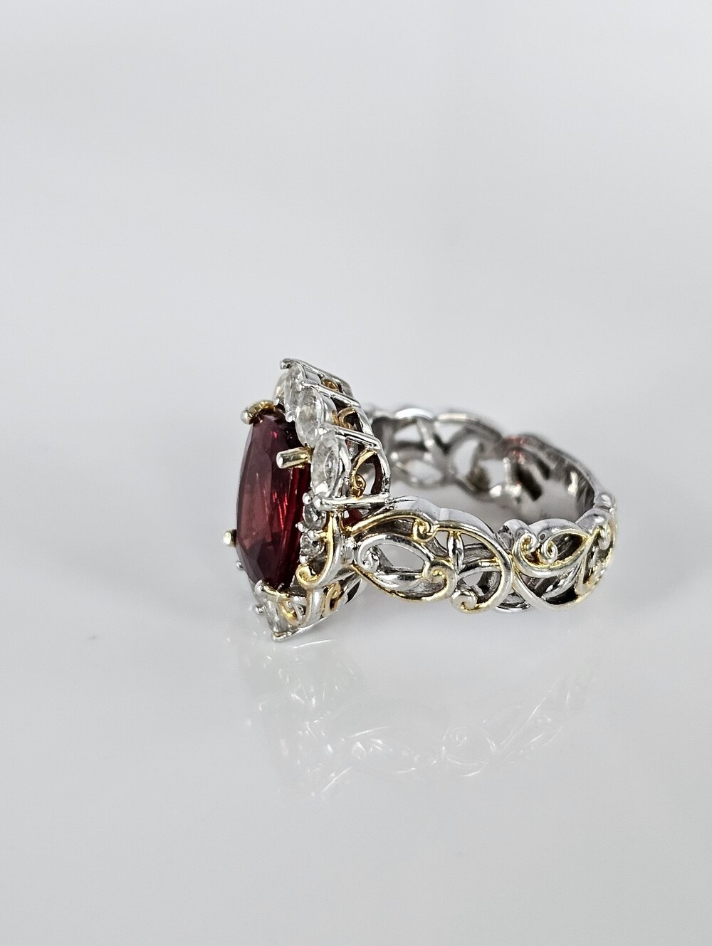 Gems En Vogue Andesine & White Zircon 24K Palladium Sterling Silver Ring Size 5! - Picture 3 of 8